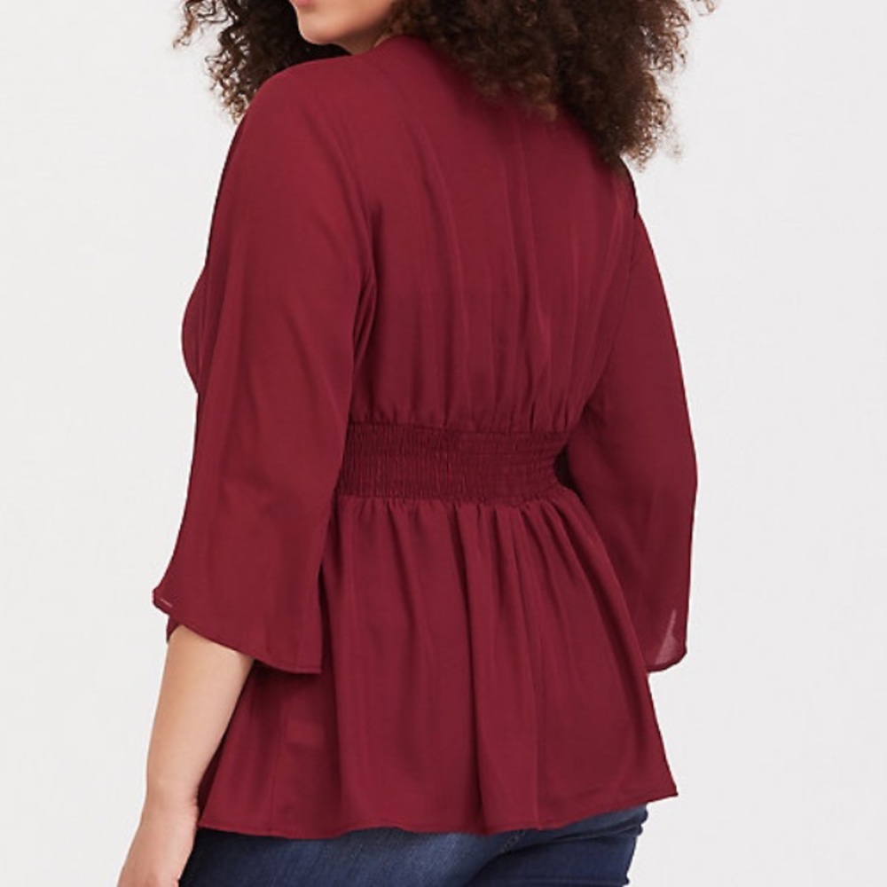 Button Front Smocked Babydoll Blouse - Picture 4 of 6